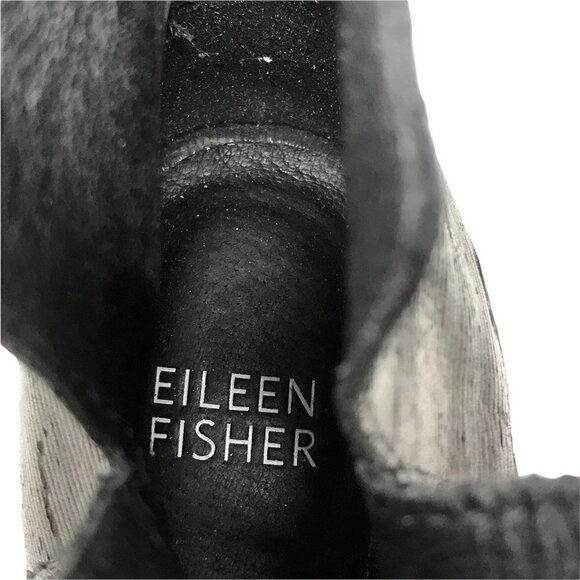 Eileen Fisher Womens Ankle Booties Black Leather Block Heel Peep Toe Zip 7.5 - Picture 7 of 8